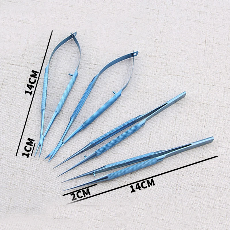 4pcs/set 14cm Titanium microsurgical instruments microsurgery instruments Kit scissors needle holder forceps