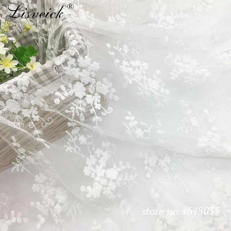 High Quality 1yard Flower mesh embroidery lace fabric clothing skirt wedding dress DIY handmade fabric