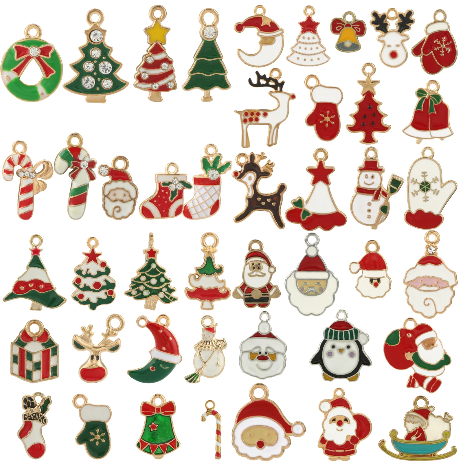 10pcs Mixed Metal Enamel Charms Christmas Pendants Ornaments for Bracelet Earring Jewelry Making Xmas Tree Decor Kids Gift