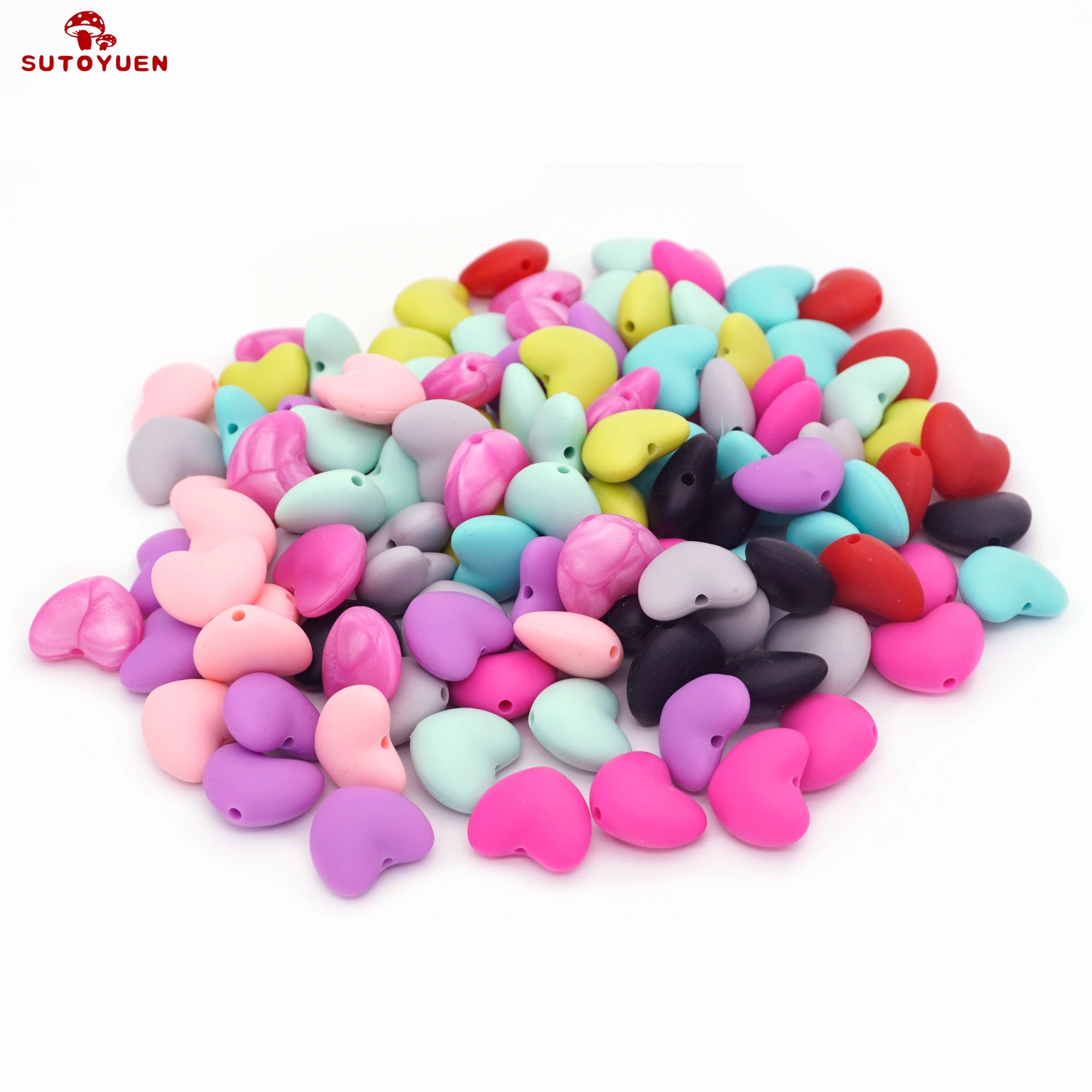 Sutoyuen 20pcs BPA Free Silicone Heart Baby Teether Beads Soft Teething Bead for  Shower Pacifier Necklaces Toy Accessories