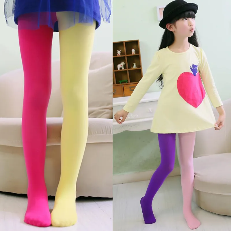 Candy Color Children's Tights for Girls Patchwork Baby Stretch Trouser Skinny Pants Kids Dance Pantyhose Stocking for Baby Girls