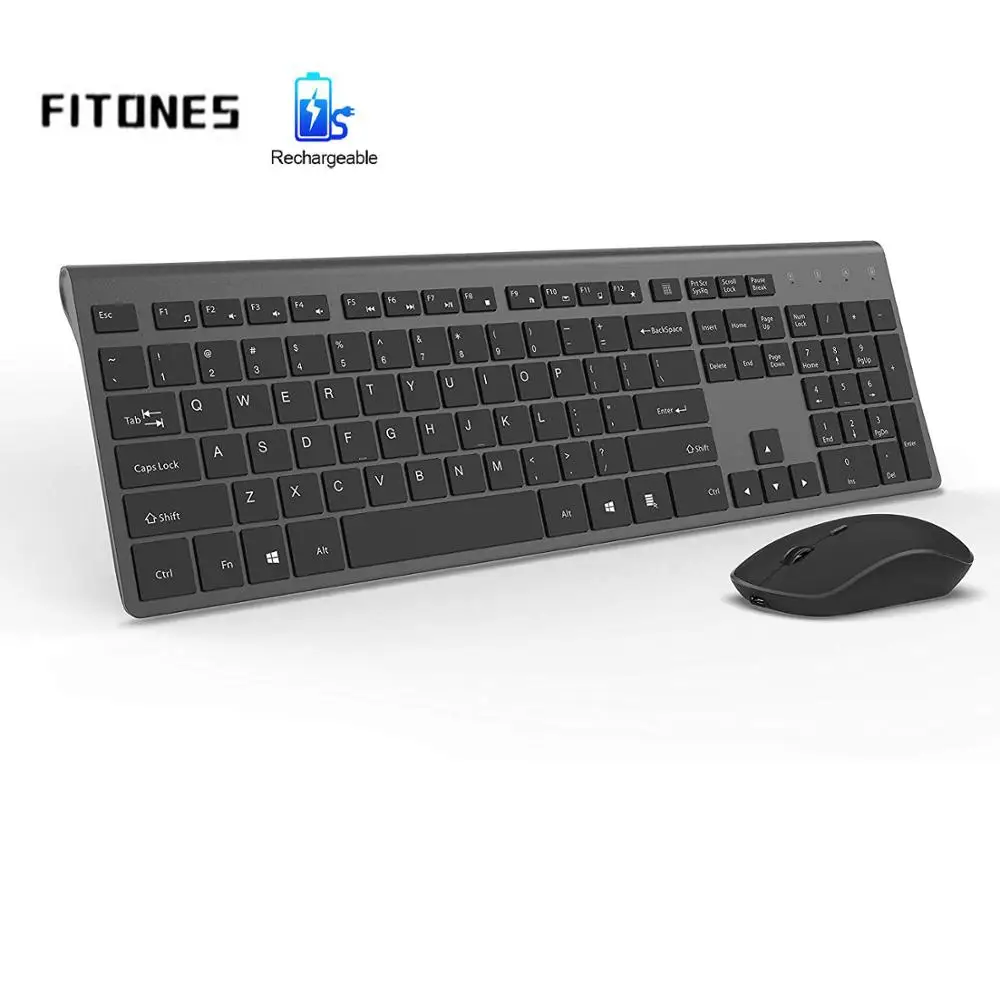 Wireless keyboard and mouse, 2.4G stable connection rechargeable battery, ergonomic, office home, laptop,  gray,Adjustable DPI