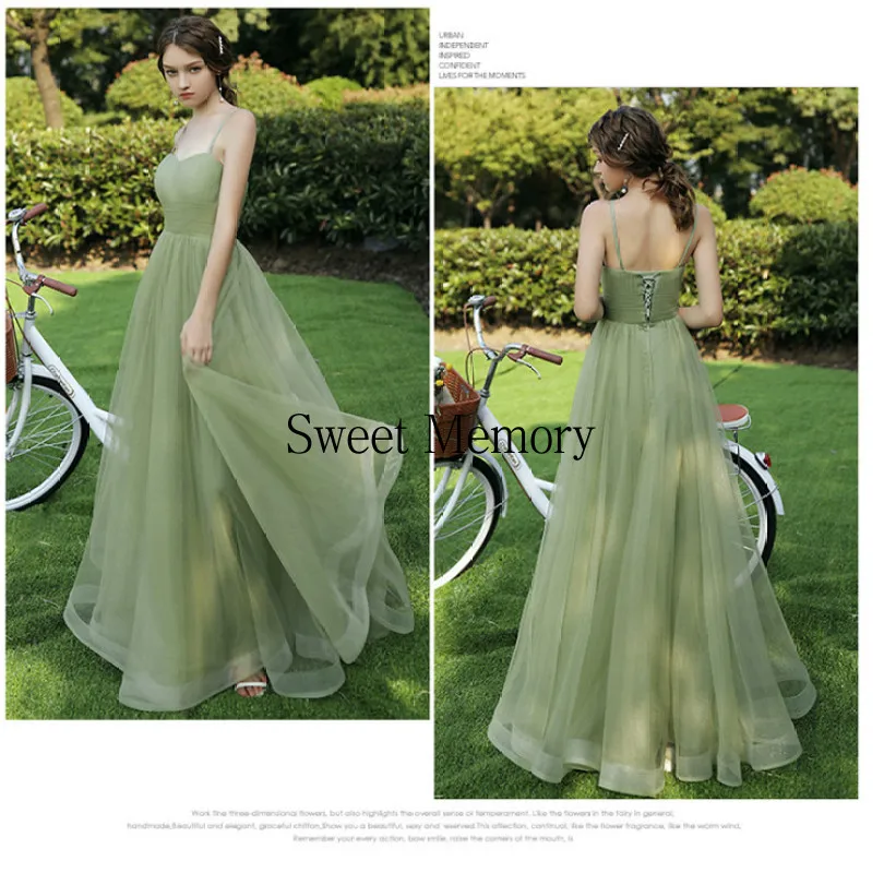 O095 Custom Made Floor Length Long Green Bridesmaid Dresses Bride Guests Sisters Party Prom Robe Wedding Vestidos Sweet Memory