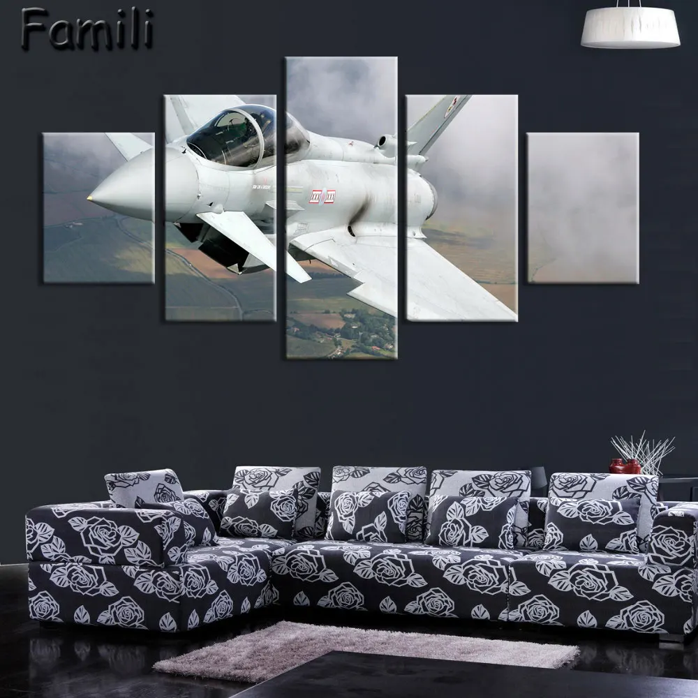 

5Pcs/set Modern Printed Fighter Aircraft Canvas Painting Combat Aircraft Wall Picture Art For Living Room Unframed