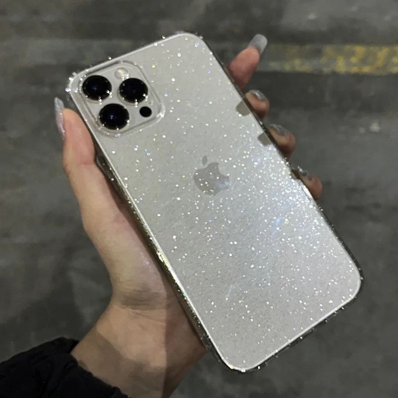 Bling Glitter Transparent Case For iPhone 12 11 Pro Max Mini XR X XS 8 7 Plus SE 2020 Soft Silicon Cover Candy Color Phone Shell