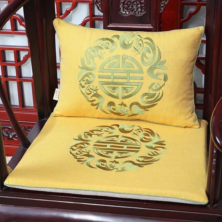 

Custom Fine Embroidered Joyous Chinese Seat Cushion Ethnic Cotton Linen Sofa Dining Chair Pad Armchair Non-slip Sitting Mats