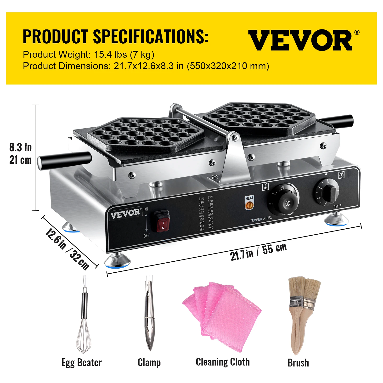VEVOR Máy Làm Bánh Waffle 1100W Thương Mại HongKong Bong Bóng Trứng Phồng Bánh Baker Máy Đảo Chiều Đôi Nướng Chảo Nấu Ăn Đồ Gia Dụng