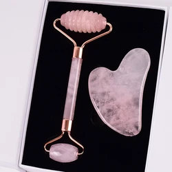 Gua Sha-Rodillo de masaje de cuarzo rosa Natural para el cuidado facial, masajeador de acupuntura para la salud de la piel, adelgazamiento del cuello, antiarrugas y celulitis