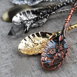 1 pc Vintage Coffee Spoon Carved Flower Teaspoon Crystal Milk Spoon Ice-Cream Sugar Cake Spoon Kitchen Accessories 2023