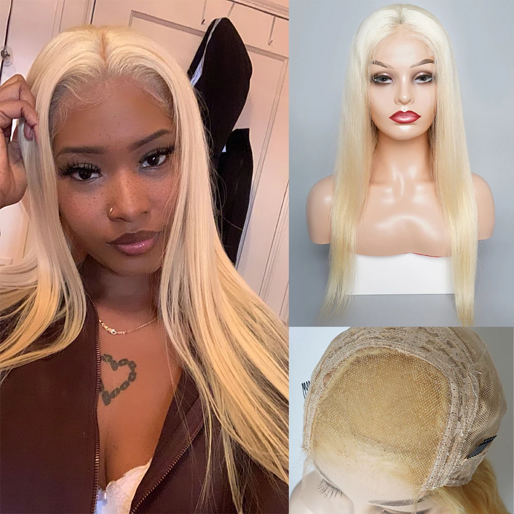 

#613 Blonde 4*4 Lace Closure Wigs Brazilian Remy Human Hair 30 Inch Straight Bleach Blonde Lace Front Wigs 150% Density