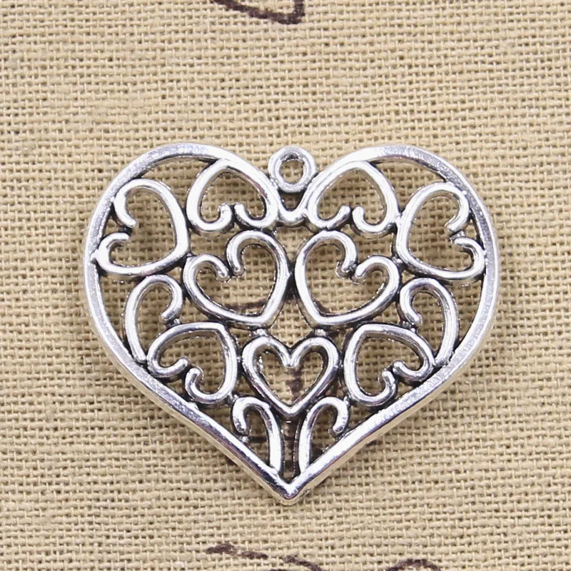 5pcs Charms Hollow Heart 31x36mm Antique Silver Color Pendants Making DIY Handmade Tibetan Finding Jewelry