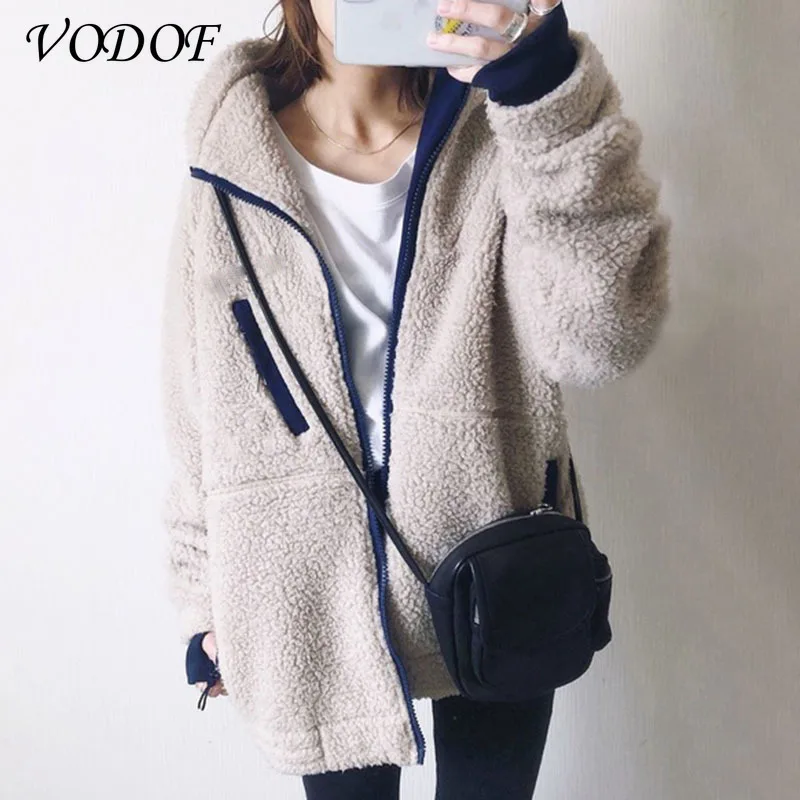 

VODOF 2021 Winter Imitation Lambswool Women Coat Korean Students Fashion Female Jacket