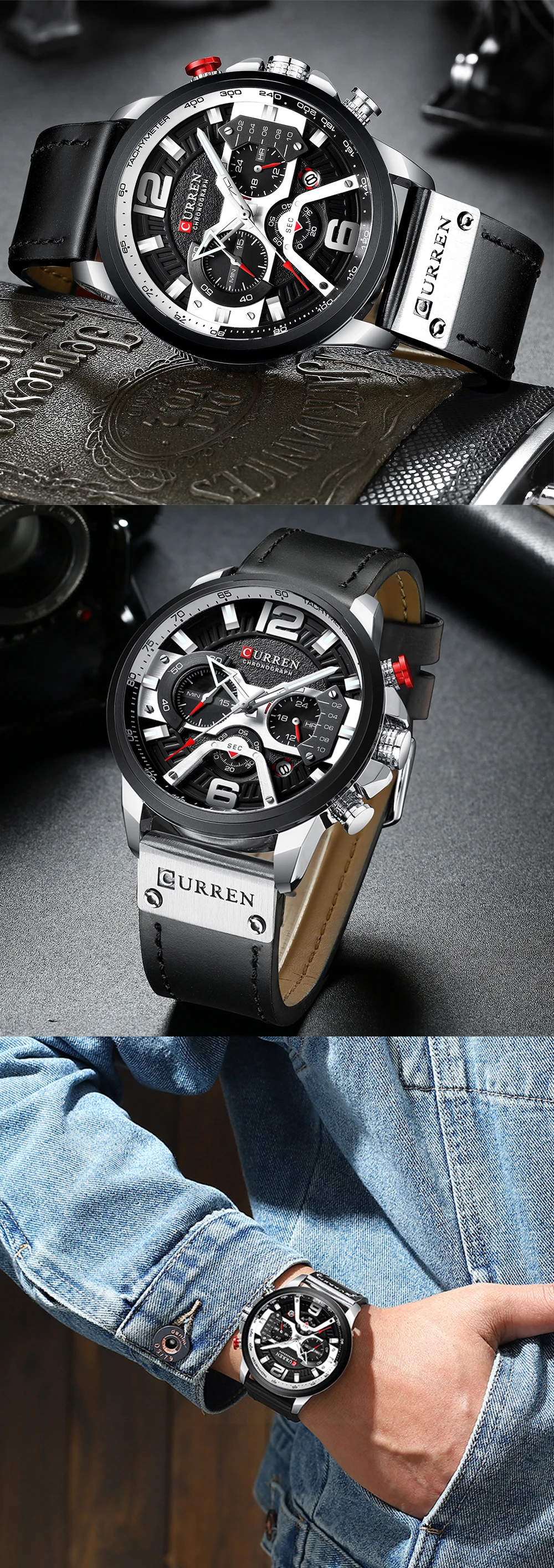 CURREN Neue männer Casual Sport Chronograph Blau Top Marke Luxus Military Leder Uhr Kalender Uhr Relogio Masculino – Detail 8