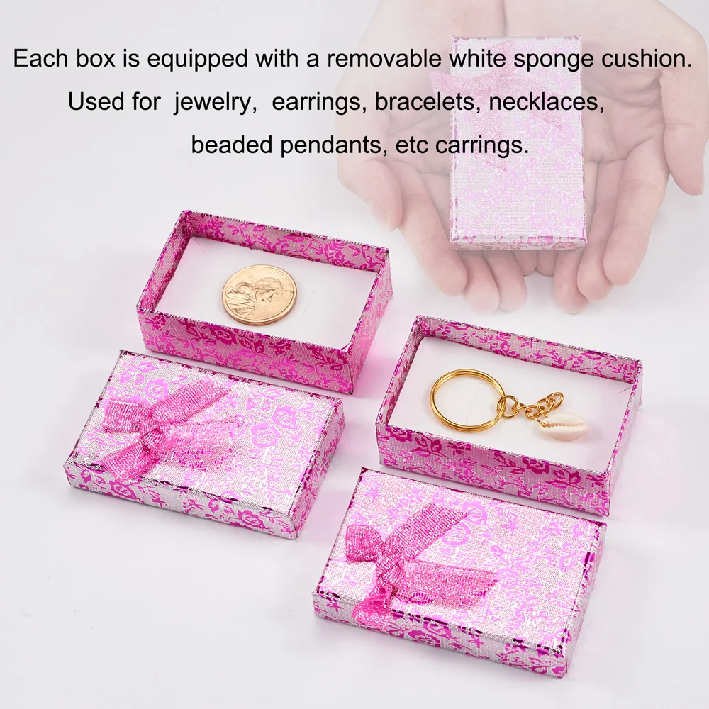 24Pcs Gift Boxes Jewelry Organizer Storage Box Rings Earrings Jewellry Packaging Container with Bowknot and Sponge 83x53x27mm