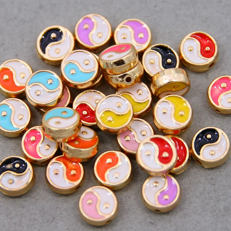 10pcs  8mm Double-sided enamel Yin yang Spacer Loose Beads for Jewelry Making Bracelet Necklace Earrings Accessories