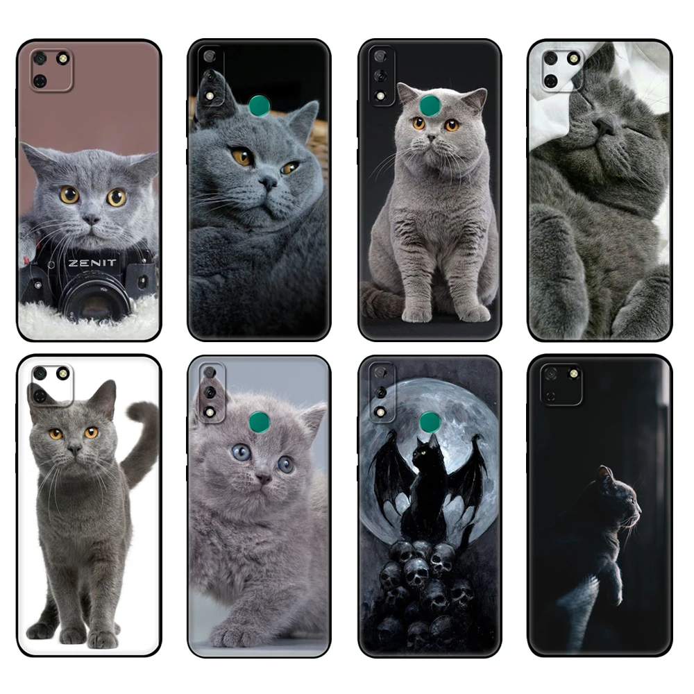 Black tpu Case For Huawei Y9S Y6S Y8S Y5P Y7P Y8P Case For Huawei Y5 lite Prime 2018 Y6 2019 Cover British Shorthair cat