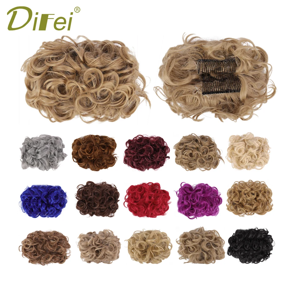 DIFEI włosy syntetyczne Chignon koński ogon do przedłużania włosów Bun Hairpiece Scrunchie elastyczna fala ślubna kędzierza-ciemny blond