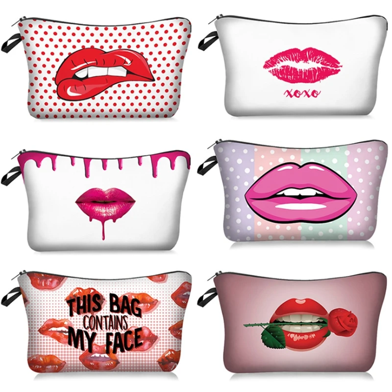 

beauty Lip 3D print Women Cosmetic Bag Travel Makeup Bags Organizer Make Up Case Storage Pouch Toiletry Beauty Kit Box