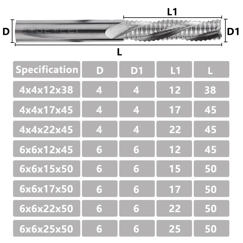 HAMPTON 1 STÜCK Schruppfräser 4-12mm Schaft Wolframkarbid 3 Flöten Fräser Für Metall Aluminium CNC Maschine Fräswerkzeuge – Detail 4
