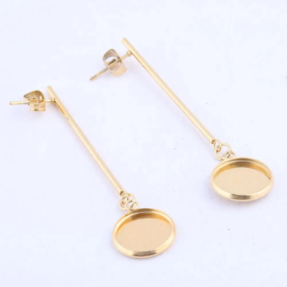 10pcs Long Bar Dangle Earring Base Fit 12mm Cabochon Setting Blanks stainless steel bezels For Jewelry Making Accessories