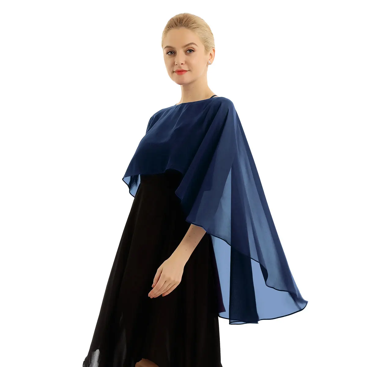 Women Soft Chiffon Solid Pullover Capes Shawl Hi-low Hem Thin Shrug Wedding Bridal Bridesmaid Evening Prom Party Dress Ponchos