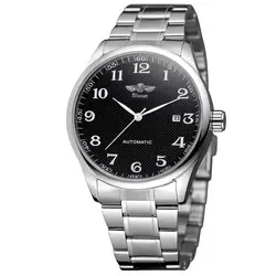 T-WINNER Fashion simple  Men's and Women's Watch Stainless Steel Strap Black Dial Automatic Mechanical Watch