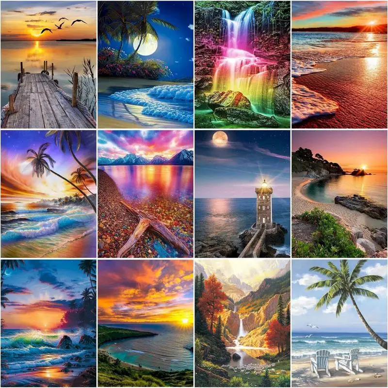 RUOPOTY Frame DIY Painting By Numbers For Adults Seaside Sunset Scenery Acrylic Paint By Numbers Modern Home Wall Art Diy Gift