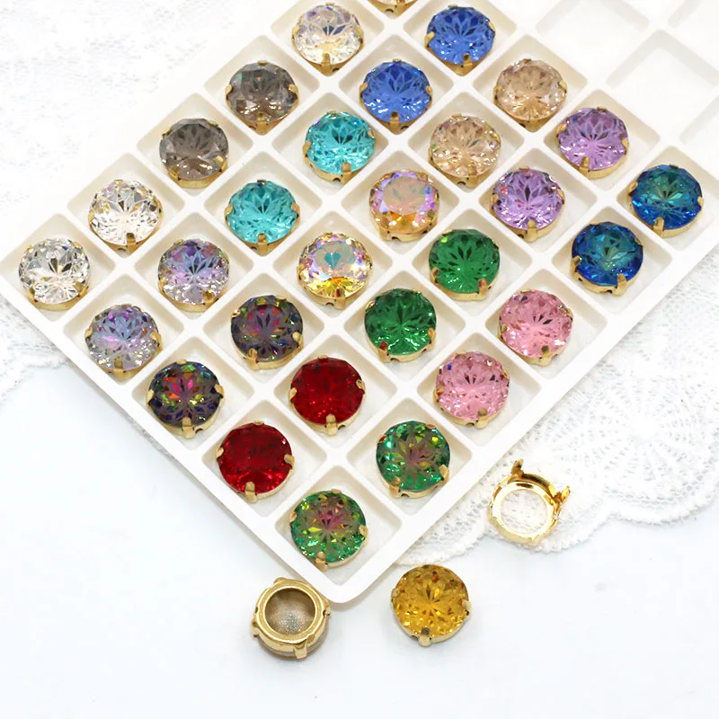 Party DIY Decorations Round Shape Glass Strass Crystal Pointback Rhinestones Gold Claw Setting Sew On Clothing/Wedding Dress