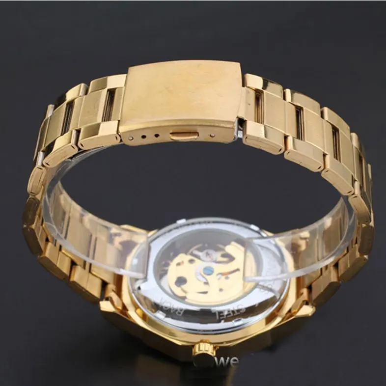 Gorben Zilver/Goud Roestvrij Staal Band Steampunk Casual Automatische Skelet Mechanische Horloges Mannen Mannelijke Polshorloge