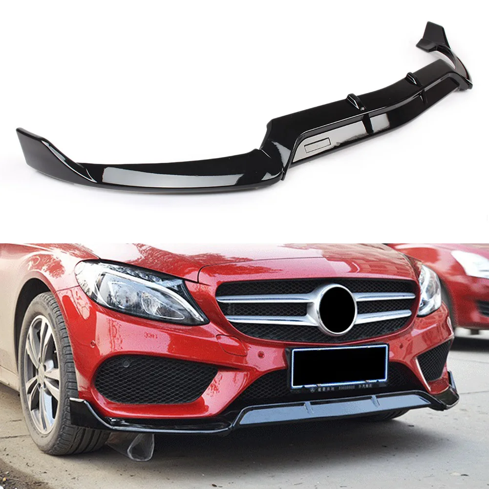 

3PCS Car Front Bumper Lip Spoiler For Mercedes-Benz W205 C Class Standard Model 2015 2016 2017 2018 ABS Gloss Black Sport Style