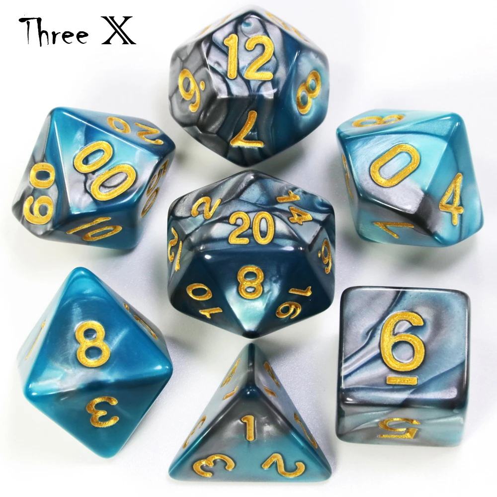 Polyhedral Dice Set with Pouch Double-Colors  Gold Numbers of D4 D6 D8 D10 D% D12 D20 for DNDGame RPG Table Games