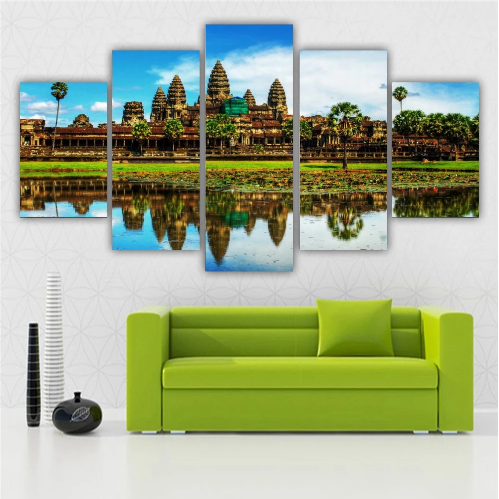 Frame Living Room Pictures HD Printed 5 Panel Angkor Temple Landscape Modern Wall Art Painting On Canvas Home Decoration Poster