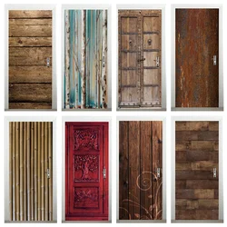 Self-Adhesive Retro Wooden Door Refurbish Sticker DIY Custom Door Sticker Home Decoration Wallpaper Deurstickers Removable Mural