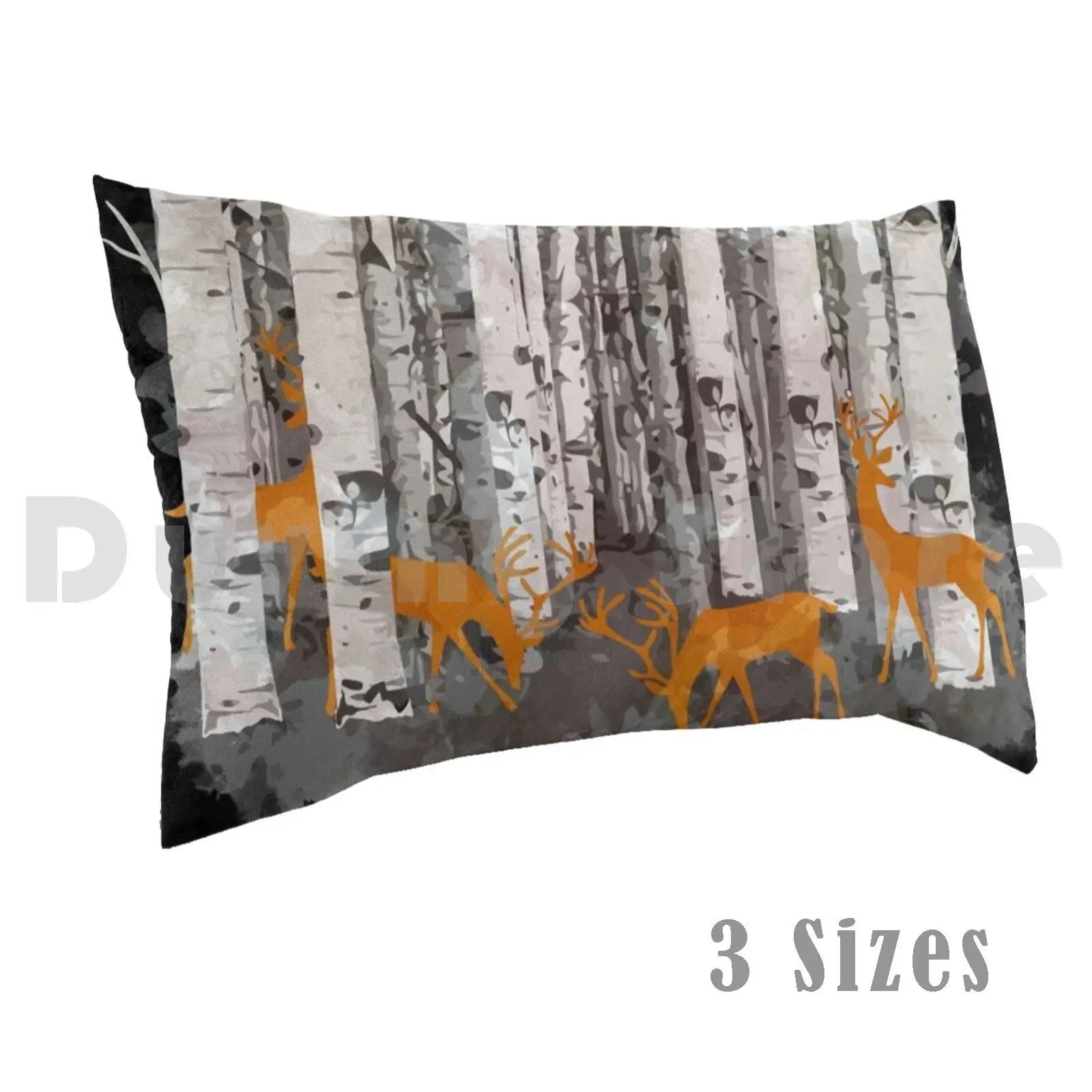 Deer , Fawns And Birchs Watercolor Pillow Case Printed 50x75 Fox Birch Deer Fawns Forest Woods Nature Red