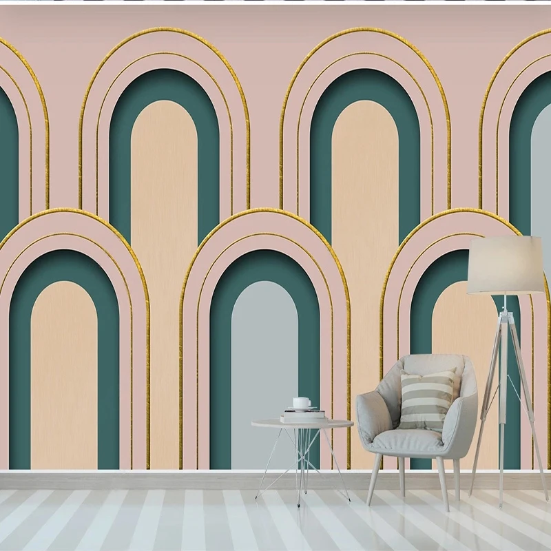 Custom 3D Wallpaper Modern Geometric Arch Art Pattern Line Mural Living Room Bedroom Background Wall Home Decor 3D Wall Stickers
