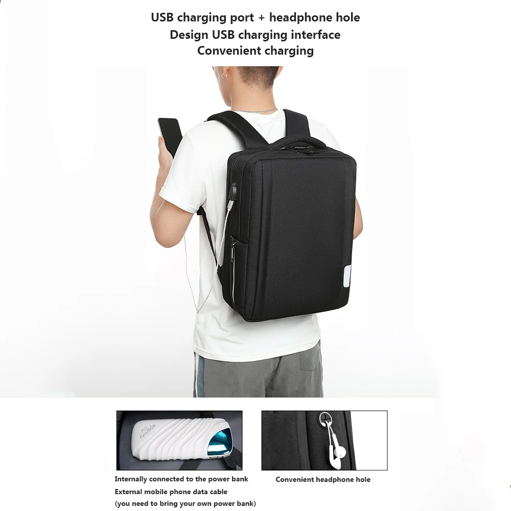 Anti-Theft Laptop Backpack with Plush Ball, 13-14 Inch, Polyester Anti-Theft School Computer PC Bag 18 Inch with USB Jack  main image 2