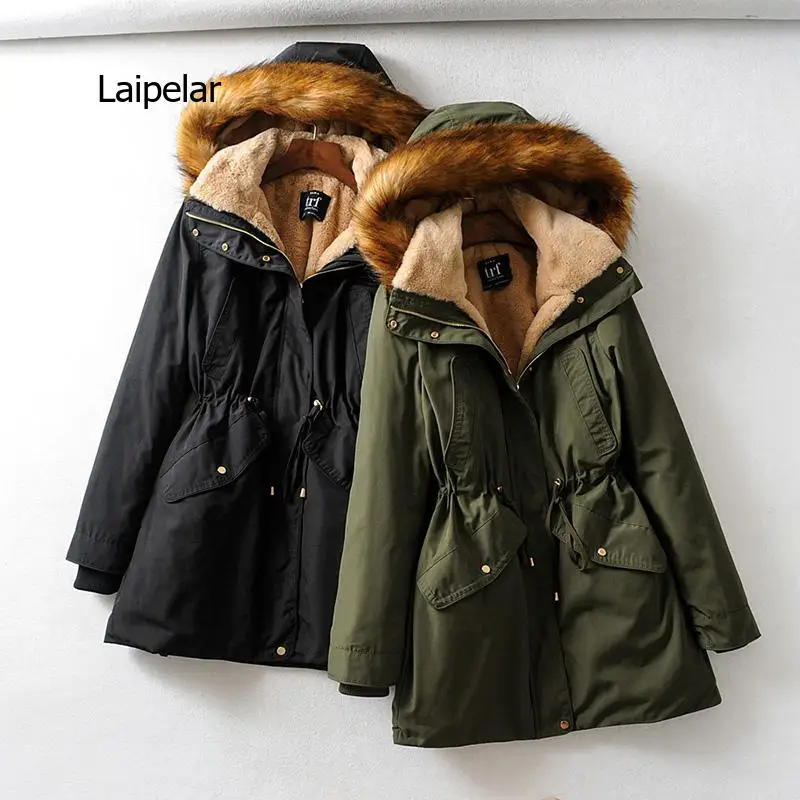 

Winter Thick Big Fur Down Parka Women Loose Winter Down Jacket Women Long Army Green Women's Down Jacket