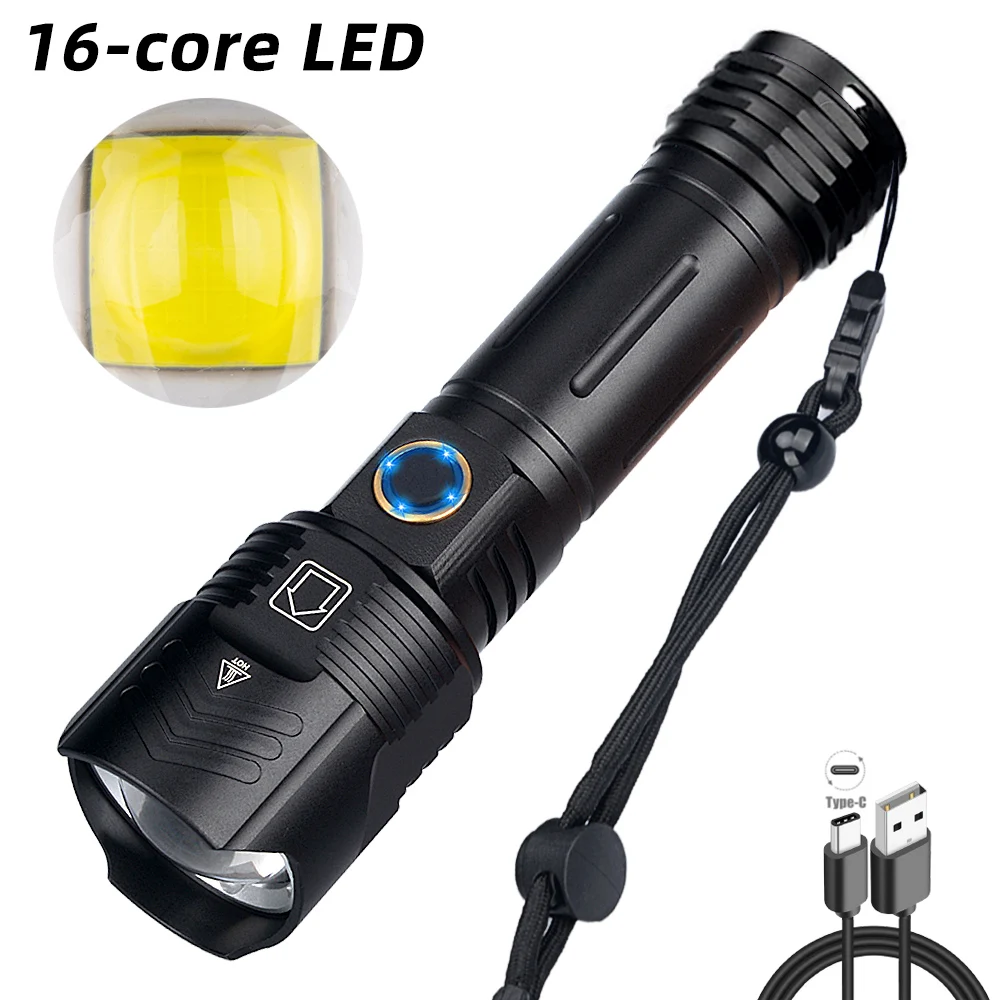 

Super Bright 16-core XHP160LED 4800LM 45W 5-mdoes TYPE-C USB Rechargeable Zoom Output/Input Power Display Flashlight Torch Light