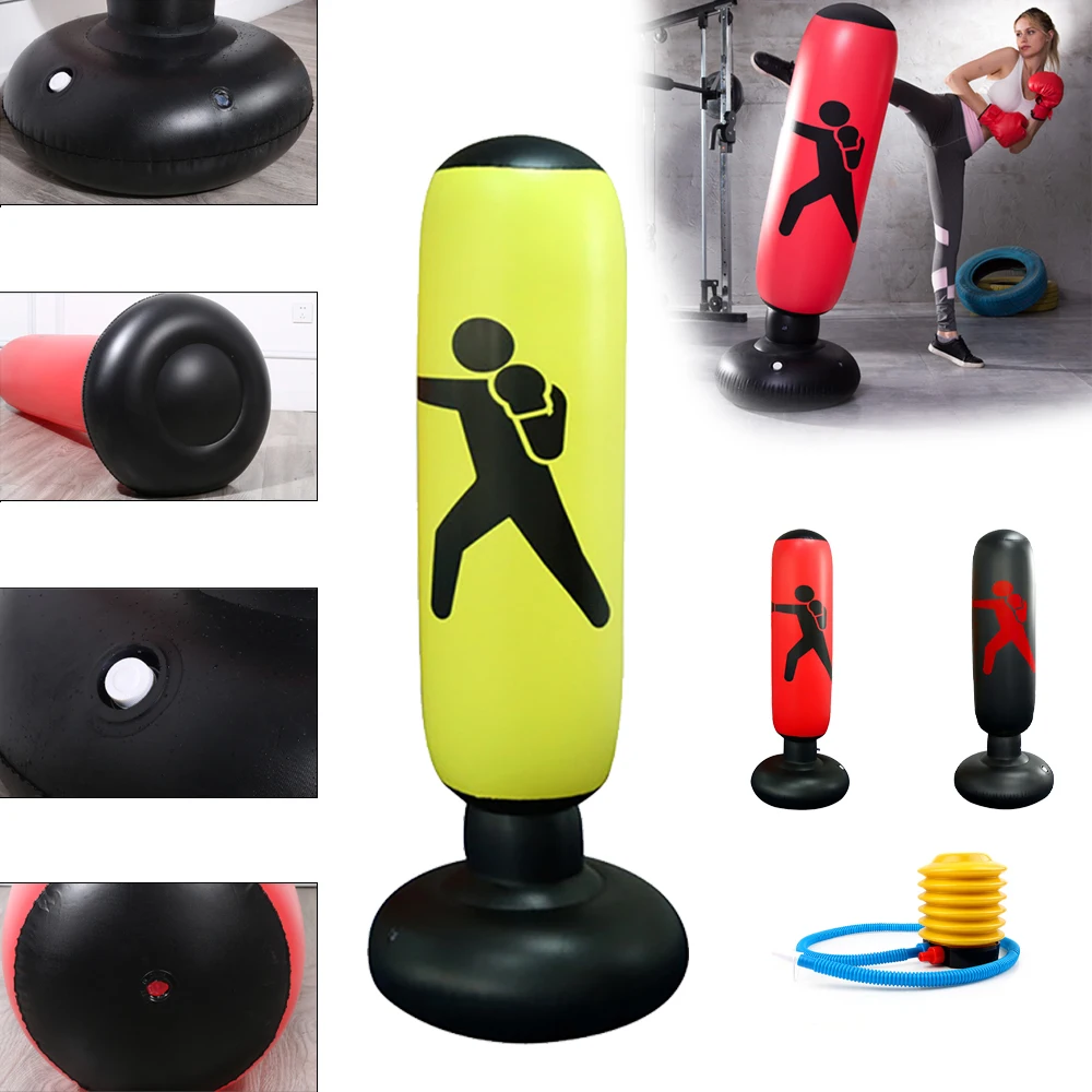 1.6m Inflatable Boxing Sandbag Adult Children PVC Thickening Vertical Boxing Pillar Tumbler Muay Thai Punching Bag Gym Fitness