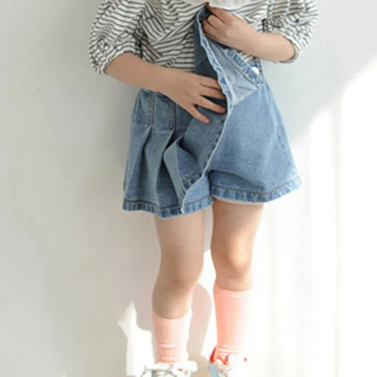 Summer Girls Denim Shorts Baby Skirts with Horts Kids Fake Skirt Children Bottoms Fashion Pleated Ruched Jeans Girls Pantskirt