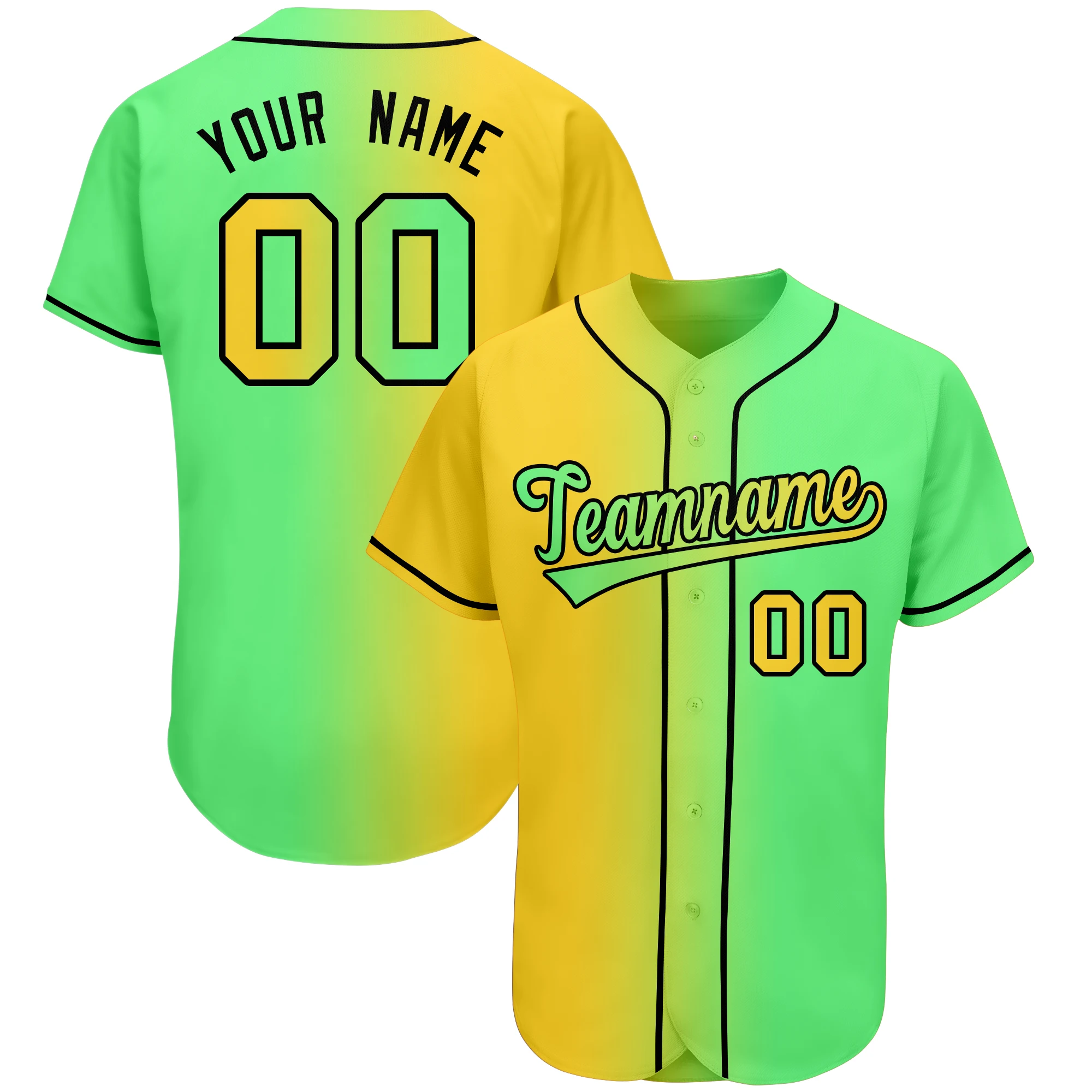 

Custom Baseball Jersey Breathable Casual Shirts for Adults Gradient Customized Stitched Green Jerseys Team Name Number