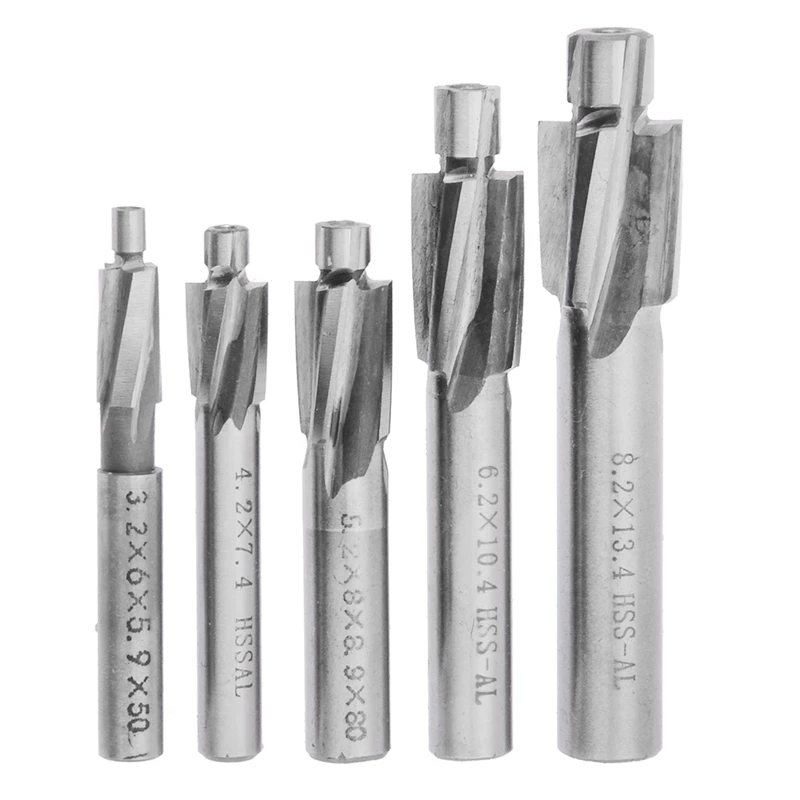 5Pcs HSS Counterbore End Mill M3-M8 Pilot Slotting Tool Milling Cutter Countersink End Mills