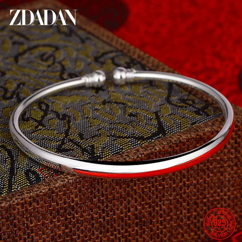ZDADAN 925 Sterling Silver Round Open Cuff Bracelet For Women Charm Jewelry Gift