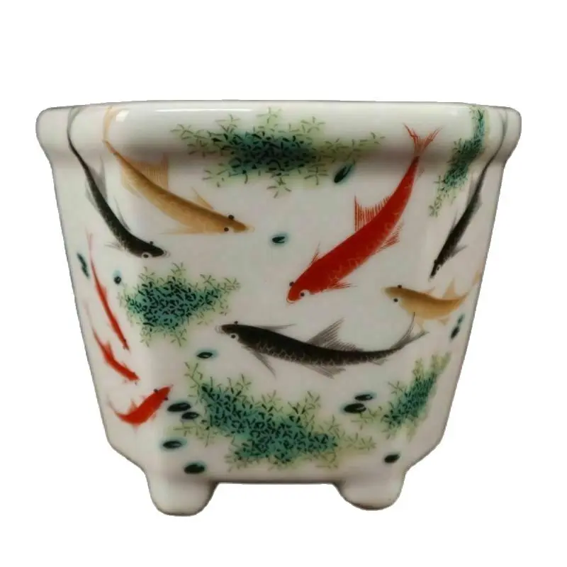 

Chinese Old Porcelain Pastel Fish Fun Pattern Flower Pot