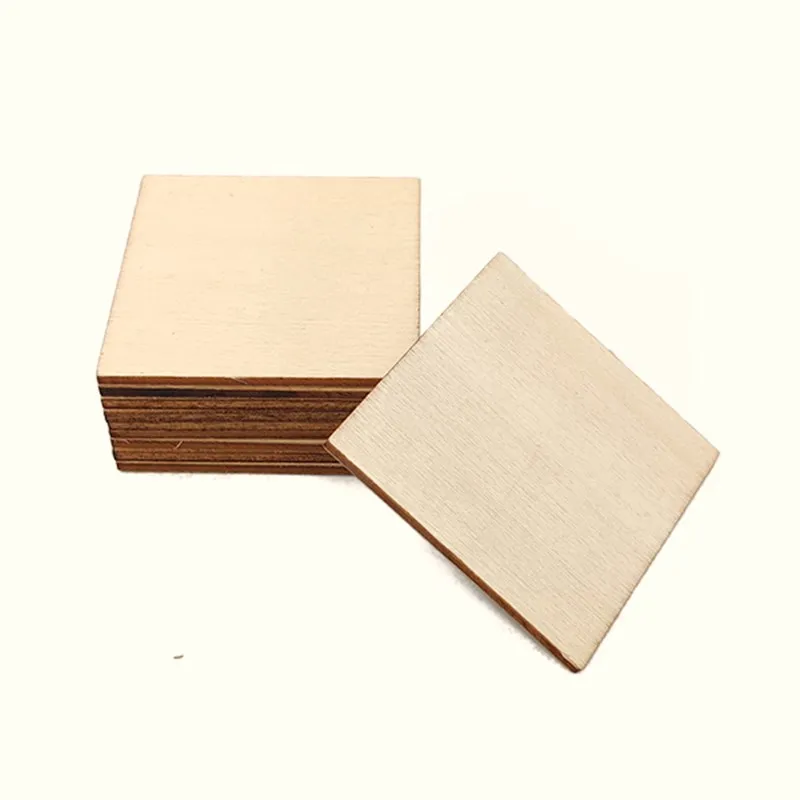 10-60mm Square Wood Cutouts for Wooden Coasters Unfinished Wood Slices Blank Wooden Squares for Photo Props and Decorations