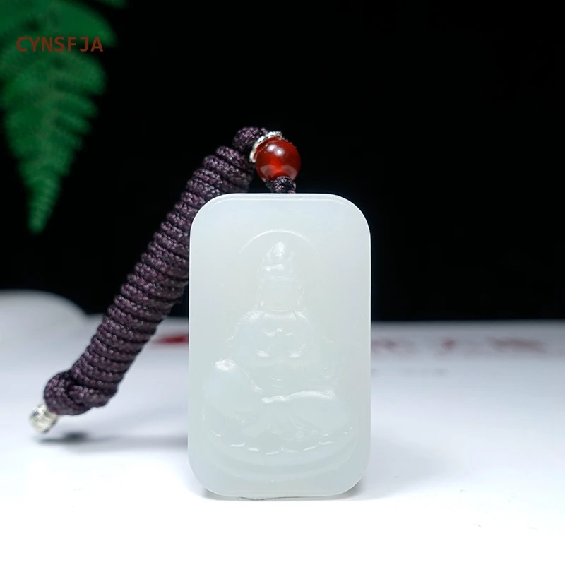 

CYNSFJA New Real Certified Natural Hetian Jade Nephrite Men's Lucky Amulets Guanyin Pendant Necklace High Quality Best Gifts