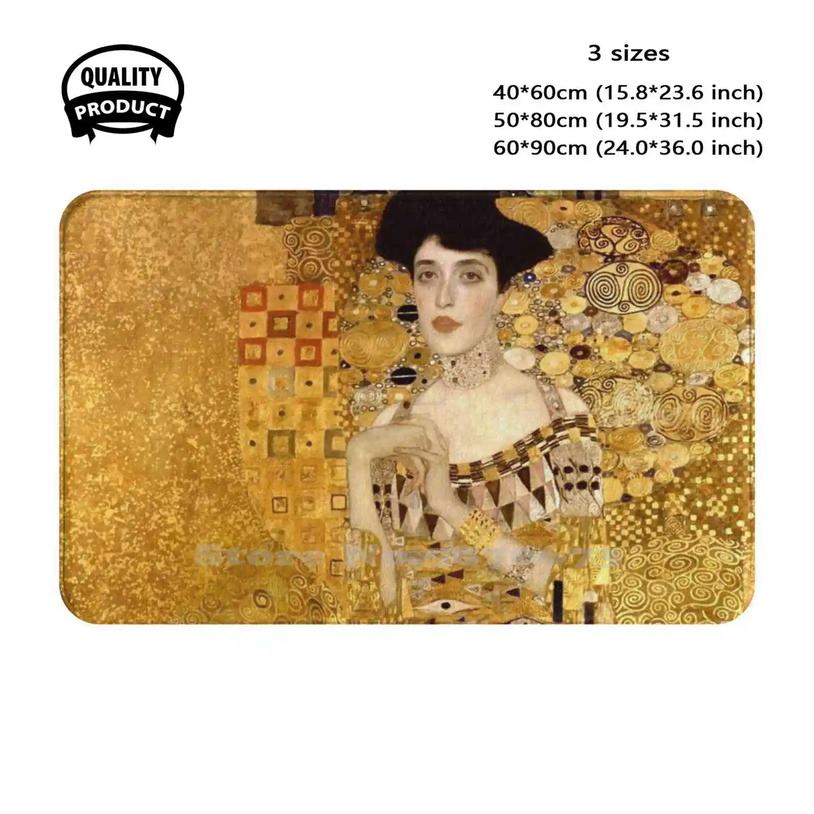 Portrait Of Adele Bloch-I By Gustav Klimt Soft Cushion Home Carpet Door Mat Car Rug Portrait Womens Golden Lady Silver Adele