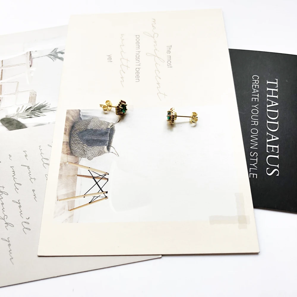 Ohrstecker, sechseckig, grün, Europa, Gelbgold, handgefertigter Schmuck für Frauen, verspielter Look, Geschenk aus 925er Sterlingsilber – Detail 7