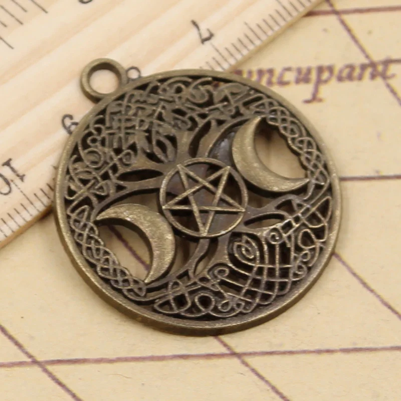 10pcs Charms Tree Of Life Norse Viking Moon Star 39x34mm Tibetan Bronze Silver Color Pendant Antique Making DIY Handmade Jewelry