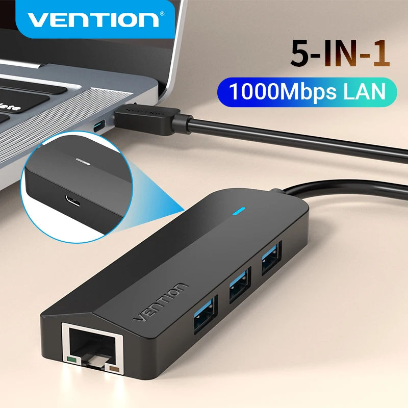 Сетевая карта Vention, USB Type-C, сетевая карта USB C на USB 3,0, 2,0, 1000 Мбит/с, гигабитный RJ45 Lan USB-концентратор для MacBook iPad Pro